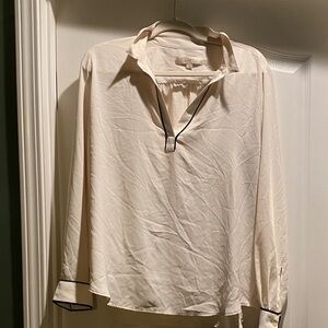 LOFT Ivory Blouse with Dark Trim